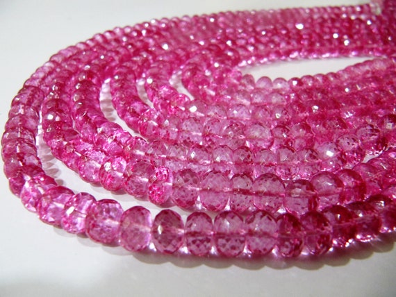 Natural Topaz Pink Color 8mm Rondelle Faceted Gemstone Beads Sold Per Strand 8 Inches Long Jewellery Making Beads