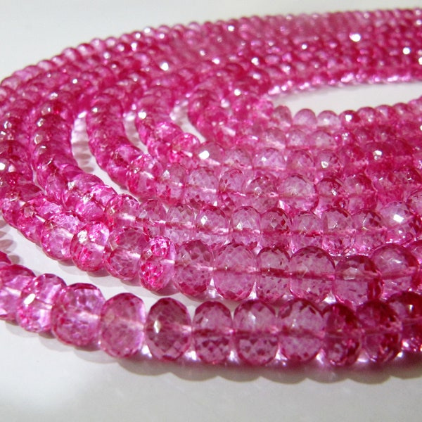 Natural Topaz Pink Color 8mm Rondelle Faceted Gemstone Beads Sold Per Strand 8 Inches Long Jewellery Making Beads