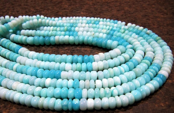 Natural Peruvian Blue Opal Rondelle Plain Smooth 5-6mm Size Beads Strand 8 inches long Jewelry making Beads Wholesale Prices