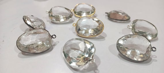 Crystal Quartz Starcut Fancy Shape 20x24mm Gemstone Single Loop Bezel Connector Charms