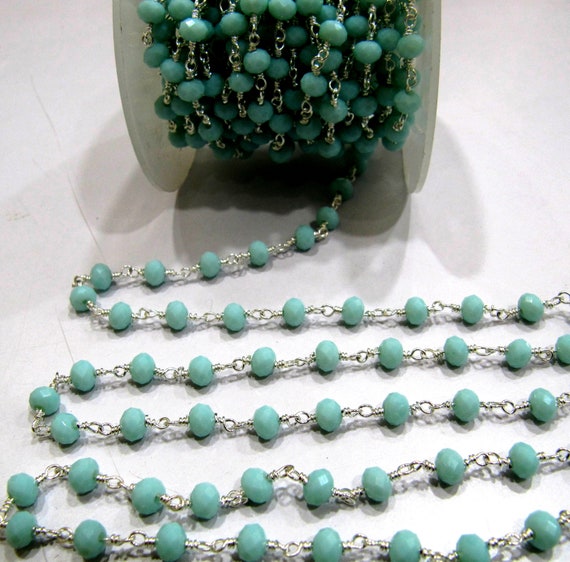 3 Feet- Light Amazonite Hydro Quartz  Rosary Chain Rondelle Faceted Beaded 6mm Size Crystal  Bead Chain Wholesale Prices