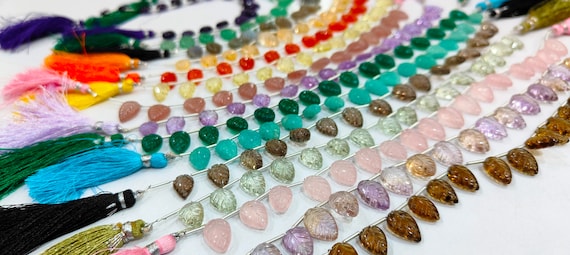 Natural Gemstone Hand Carved Leaf Shape 8x12mm to 10x15mm Briolette beads Sold per strand 8 inches long