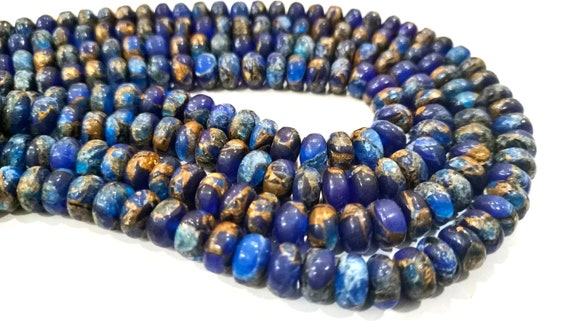 Natural Lapis Lazuli  Copper Turquoise Rondelle Plain 8mm Beads Sold Per Strand 8 Inches Long Great Quality Mohave Gemstone  Beads