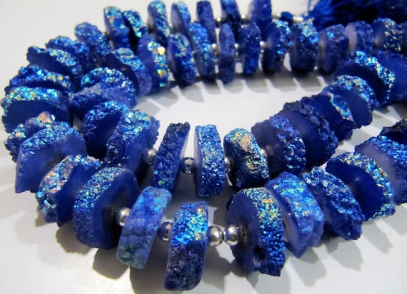 Blue Sapphire Solar Quartz Slice Beads Disc shape Sparkling Beads 17to20mm Size sold per strand 8inch Blue Color Titanium coated Gemstones