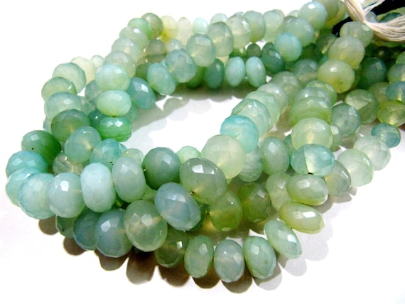 Natural Aqua Chalcedony Beads Rondelle Faceted Far Size Aqua Chalcedony Beads Strand 9 inches long 8 to 10mm Size Gemstones Beads