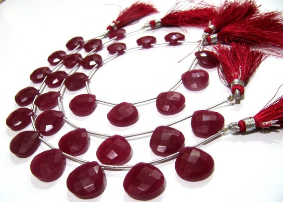 Ruby Heart Shape Briolette  Faceted Beads Size 14-15mm Sold per strand  7 inches long Jewelry Making Dyed Beads