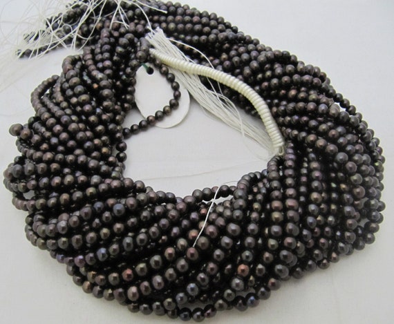 Natural Black Pearl beads 4mm Genuine Pearl beads Round Shape Exotic Color Strand 15 -16 inches Wholesale Prices
