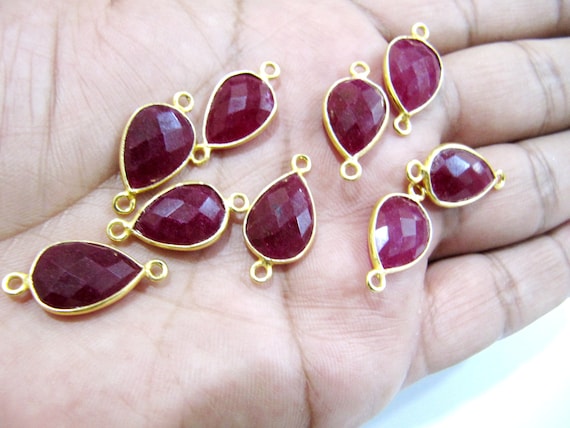 Ruby Pear Shape Briolette Bezel Connectors Size 10x14mm Semi Precious Stone Bezel Double Loop Sold  per piece
