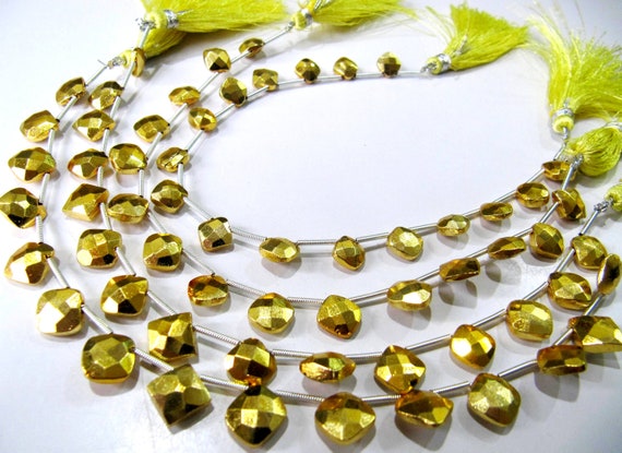 Natural Golden Pyrite Cushion Shape Briolette Faceted Beads 8to10mm Top Quality Gemstone Beads Strand 8 inch Long Jewelry making beads