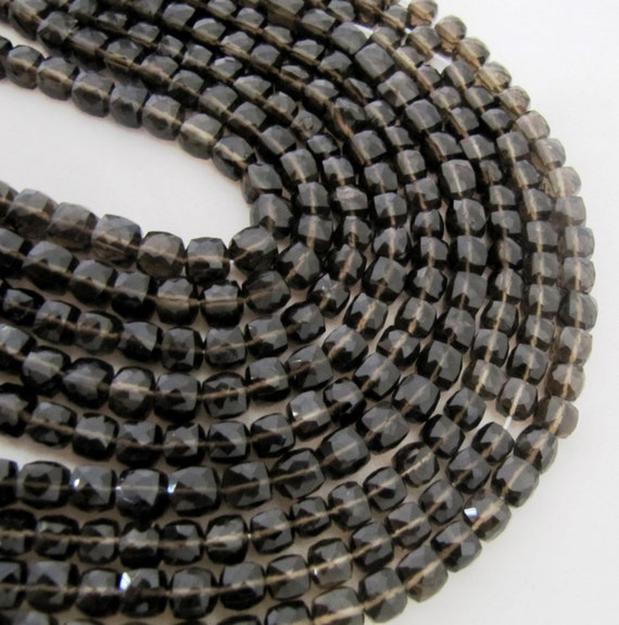 Natural Smoky Quartz 3D Cube 6 to 8mm Beads Briolette Faceted Box Shape Beads sold per strand 8 inches Brown Genuine Untreated Gemstones