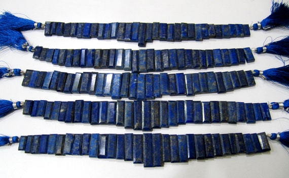 Natural Lapis Lazuli Baguette Shape 15-20mm Approximately Long Side Drilled Beads strand 8 Inches long Sold Per Strand Jewelry making  Beads