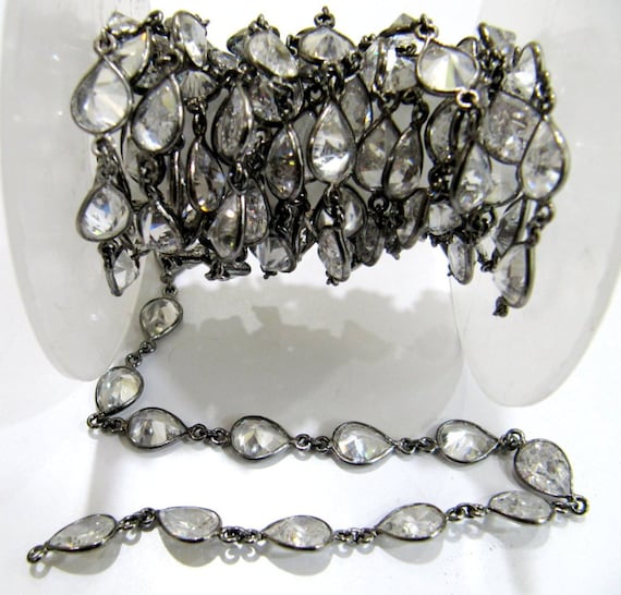 Natural White Pear Shape Cubic Zirconia  bezel Connector Chain Sold Per Feet Top Quality Wholesale Price Jewelry making chain