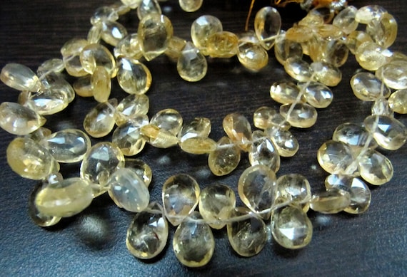 Natural Faceted Pear Shape Citrine Beads / 5x8mm to 9x13mm Size Citrine Briolette Beads / Strand 8 inches long / Wholesale Rate With Tassels