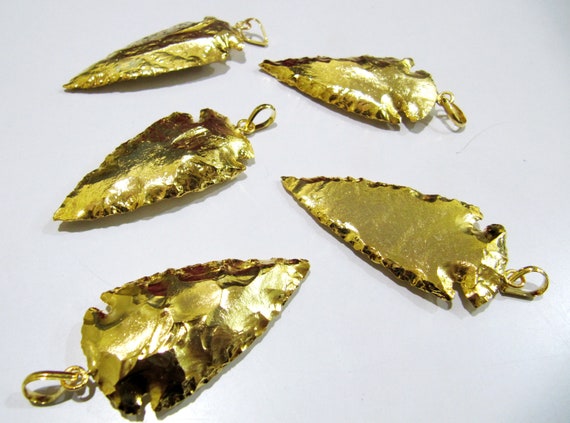 2 Pcs Set Natural Jasper Full Gold Electroplated Single Loop Arrowhead Connector Charms Pendant Size  2 to 2.5 Inches Long