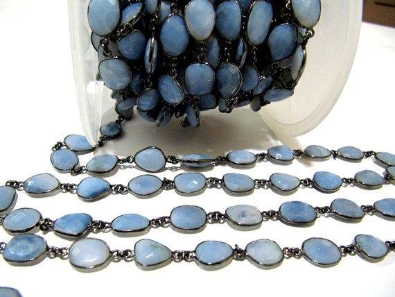 Natural Blue Opal Uneven  Free Shape Briolette Bezel Connector Chain Size 12-15mm  Wholesale prices Jewelry making bezel chain sold per foot