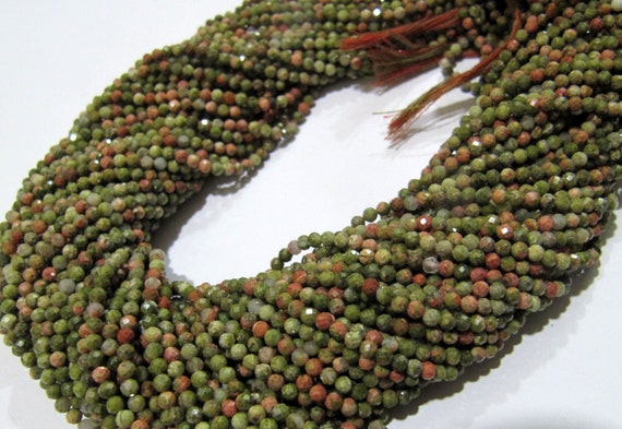 Natural Unakite Rondelle Faceted 2mm Beads Green Color Beads Strand 13 inches long Jewelry Making Beads Sold Per Strand Wholesale Prices