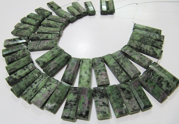 Natural Ruby Zoisite Baguette Shape Beads 15 to20mm Approximately Side Drilled Long Beads 8 Inches long Beads Wholesale Prices cushion shape