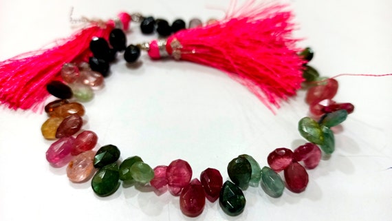 Natural Multi Tourmaline Pear Shape Briolette Beads Sold Per Strand 8 Inches Long Best Quality Beads