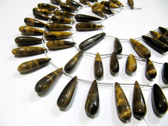 Natural Tiger Eye Long Tear Drop Plain Smooth Beads Size Approximately 1 inch Long Strand 8 inches Yellow Color Stone Beads Wholesale Rate