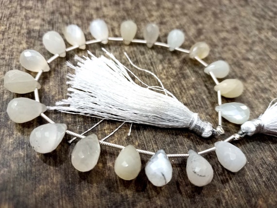 Natural White Rainbow Moonstone Tear Drop shape Briolette 8x12mm Beads Sold Per strand 8 Inches long Great quality Beads