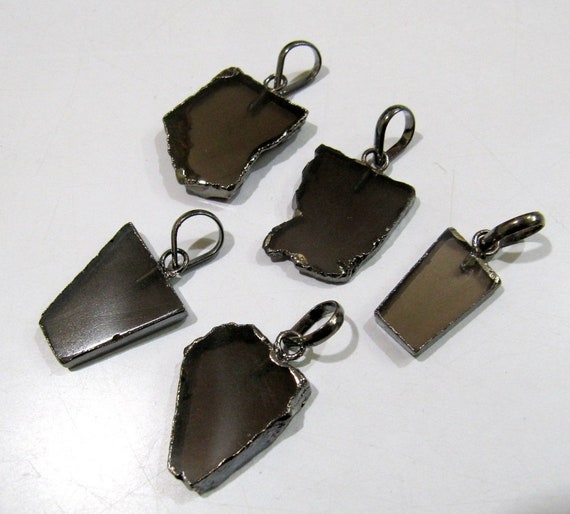Natural Smoky Quartz Slice Pendant Free Form Connector Charm With Black Oxidized  Electroplated Edge Single Loop 1inch sold per piece