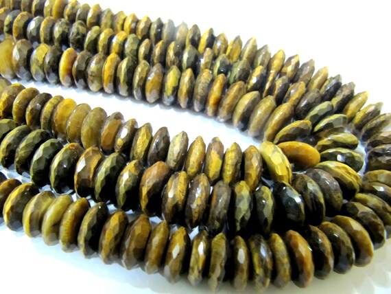Natural Tiger Eye German cut Rondelle Faceted Beads Size 9 to 13mm Gemstone Beads Strands approx 8 inch long sold per Strand