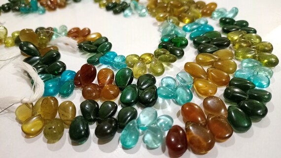 Natural Multi Apatite Pear Shape Plain Smooth Gemstone   Beads Sold Per Strand  8 Inch Long