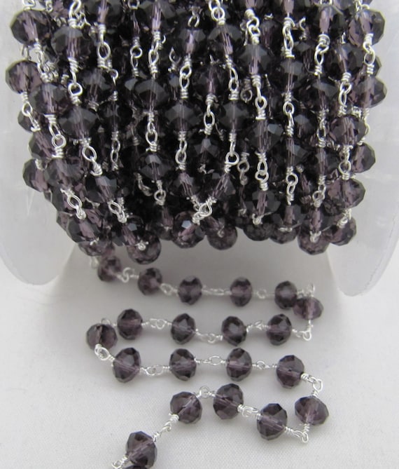 3 Ft-Purple Amethyst Hydro Quartz Rondelle Faceted Beaded  6mm Size Hydro Quartz Bead Rosary Chain Wholesale Prices Crystal chain