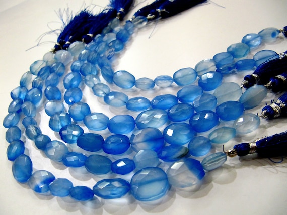 Blue Chalcedony Oval Faceted Top Quality Gemstone Briolette Beads Jewelry Making Beads Strand 8 Inches Sold Per Strand