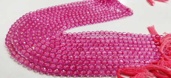 Natural Topaz Pink Color Round Ball Shape Faceted 6mm Beads Sold Per Strand 13 Inches Long Best Quality Beads