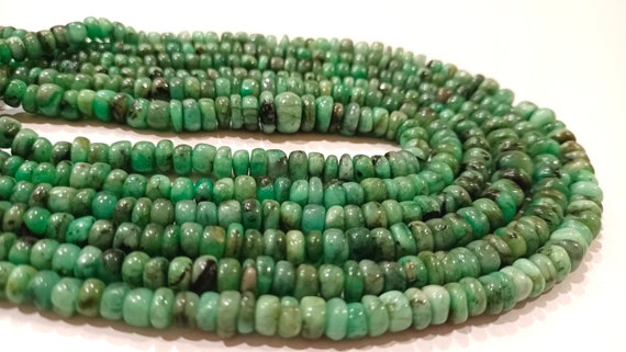 Natural Untreated Emerald Plain Smooth Rondelle 5 to 8mm Beads Sold Per Strand 8 Inches Long Best Quality Beads