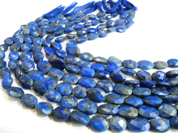 Natural Lapis Lazuli Oval Faceted Briolette 9x12mm Beads Sold per strand 10 Inches Long Gemstone Beads