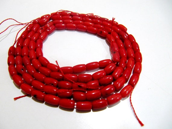 Smooth Tube Shape Gorgeous Red Coral Beads, Size 4x7mm available, sold per string 16 inches Long, Italian Red Coral AAA Quality Gemstones