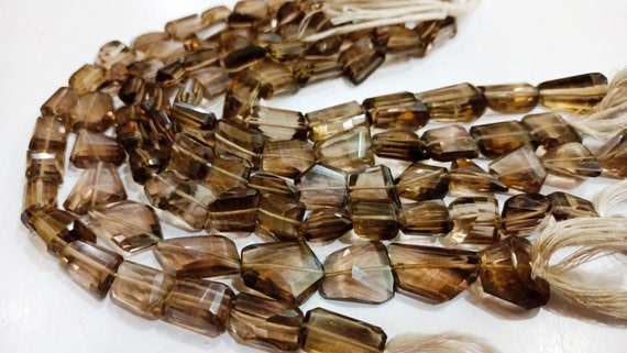 Natural Smoky Quartz Briolette Faceted Laser Cut 10 to 15 mm Tumbled Beads Sold Per Strand 8 inches Long