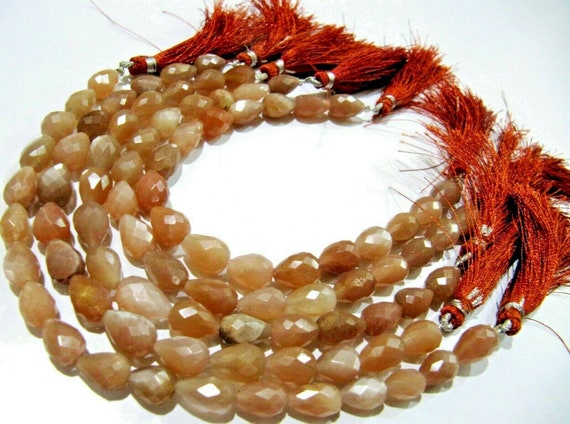 Natural Peach Moonstone Tear Drop Beads Straight Drilled Teardrops Approximately 7x10mm Size Beads Strand 8 inch Long  Wholesale Prices