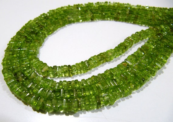 Natural Peridot Beautiful Heishi Cut 3-4mm Size Peridot Beads , Amazing Gemstone Beads  Length 14-15 inches Precious- Jewelry Beads