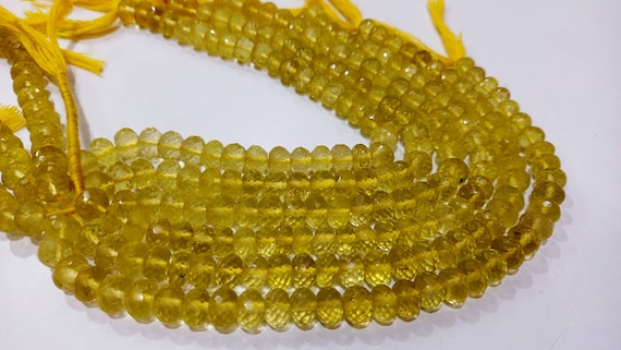 Natural Lemon Quartz Rondelle Faceted 6 -8mm Beads Sold per Strand 8 Inches Long  Great Quality Beads Choose the Size