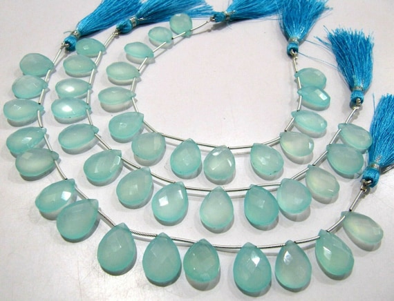 Natural Aqua Chalcedony 12x16mm Pear Shape Faceted Gemstone Briolette Beads Strand 8 Inches Long Jewelry Making Beads Sold Per Strand