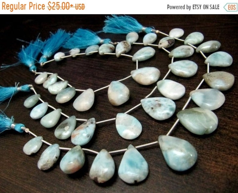 ON SALE Natural Larimar plain Smooth Heart Pear Shape Beads 8 Inches Long Strand Blue Beads For Jewelry Making Wholesale Prices