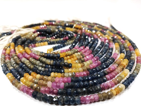 Natural Multi Sapphire 5- 6mm Rondelle Faceted Beads 8 inch long Top Quality Sapphire Beads Untreated Gemstone
