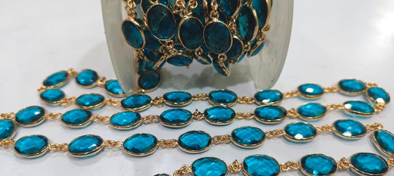 Swiss Blue Topaz Quartz Oval Shape Bezel Connector Chain 10x13mm Size Chain Sold Per Feet Wholesale Price
