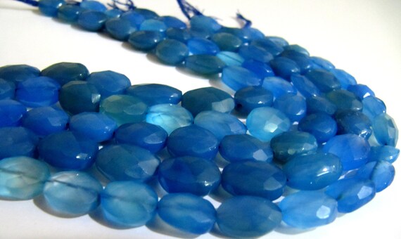 Natural Blue Chalcedony Oval shape Briolette Faceted 10x12mm to 12x15mm Size Beads Strand 10 Inches long Wholesale Price jewelry making Bead