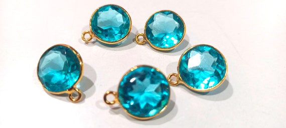 Blue Topaz Star cut  Coin Shape 12mm Gemstone Single Loop Bezel Connecter Charms