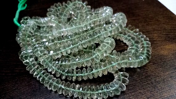Natural Green Amethyst German Cut Rondelle Faceted 9 to 14mm Beads Sold Per Strand 8 inches long High Quality Beads