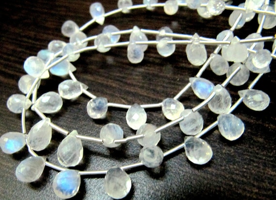 Natural Rainbow Moonstone Teardrop Briolette Beads Blue Flashy 6x8mm to 8x10mm White Rainbow Moonstone beads strand  Length 8 inches