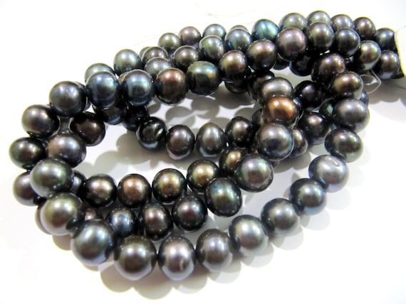 AAA Quality Natural Black Pearl Round Beads 10mm approximately, Genuine Pearl beads Round Shape Exotic Color , Strand 16 inches apprx