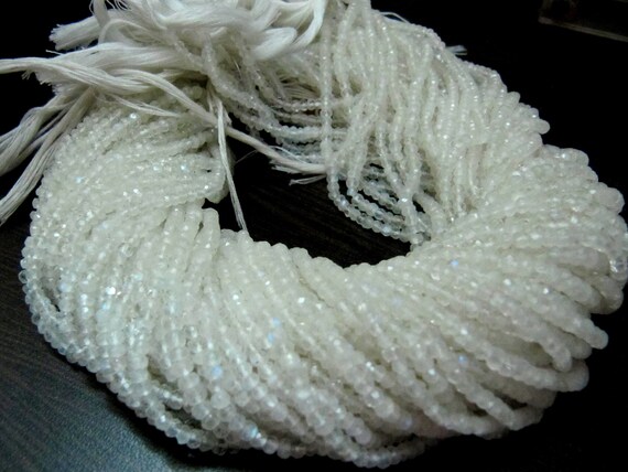 Natural white Rainbow Moonstone Rondelle Faceted Beads 3-4mm Strand 13 inches long High Quality Blue Flashy Beads Wholesale Prices