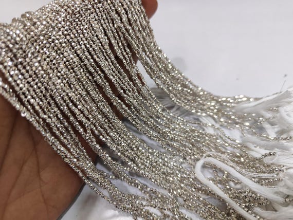 Natural Silver Pyrite Rondelle Faceted Beads 2mm Tiny Size sold Per Strand 12 inches Long