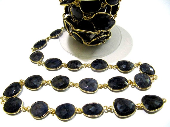 Natural Iolite Free Shape Briolette Faceted Bezel Connector Chain 15 to 20 mm  Sold Per Foot