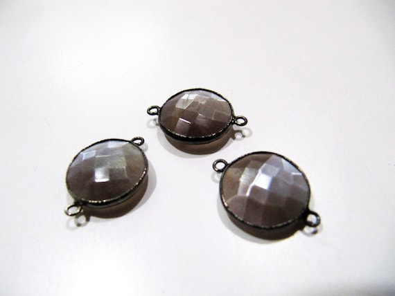 Natural Chocolate Moonstone Round Coin Shape Faceted Double Loop Bezel Connectors 15 mm Size Gemstone Connector Charms sold per piece